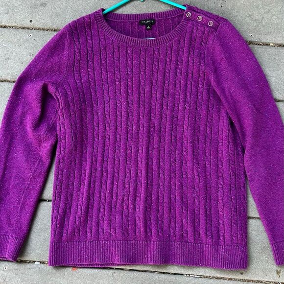 Talbots Cable Knit Sweater in Vibrant Purple Size Large Preloved Button Shoulder - Picture 1 of 7